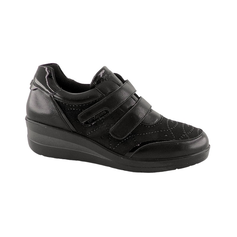 Zapato Confort Velcro Cuña Negro. Amarpies