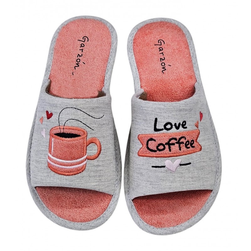 Zapatilla Mujer Verano De Casa ¨"Love Coffee" Gris. Garzon