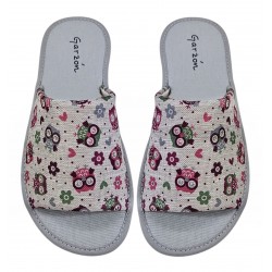 Zapatilla Mujer Verano De Casa "Buhos" Gris . Garzon