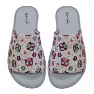 Zapatilla Mujer Verano De Casa "Buhos" Gris . Garzon