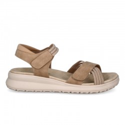 Sandalia Mujer Con Velcros Cómoda Beig. Amarpies