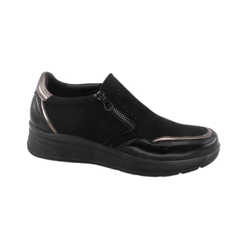 Zapato Cremallera Confort Cuña Negro. Amarpies