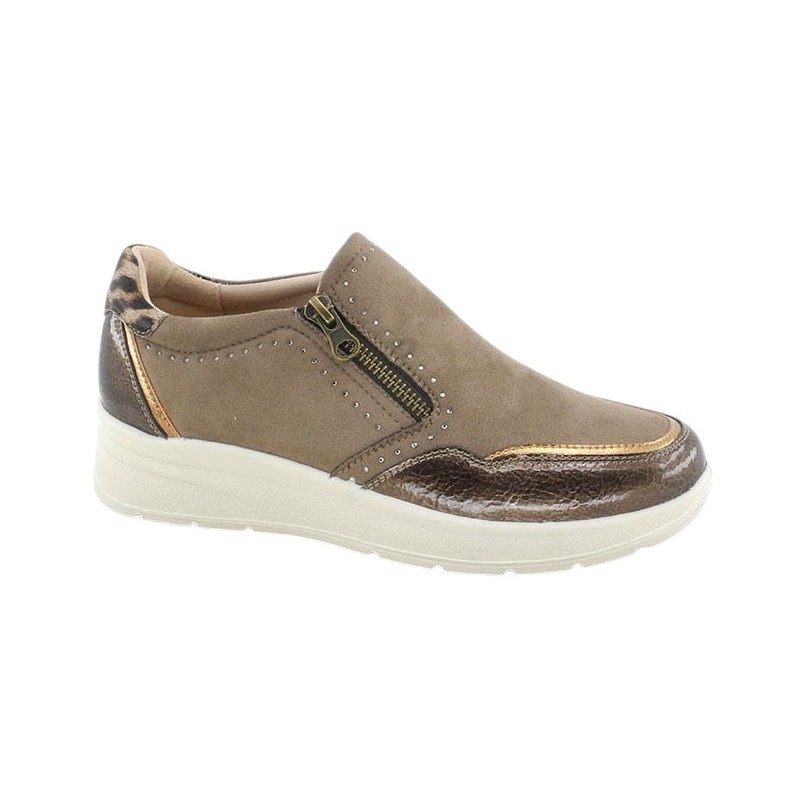 Zapato Cremallera Confort Cuña Taupe. Amarpies