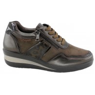 Zapato Cordón Y Cremallera Confort Cuña Taupe. Amarpies