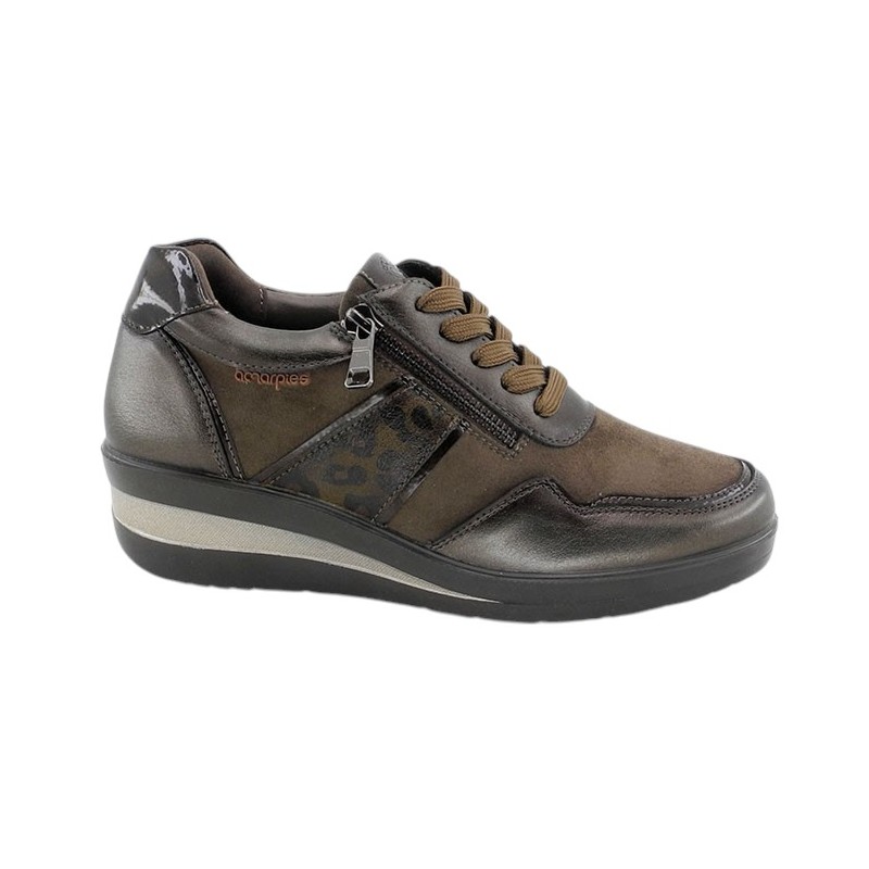 Zapato Cordón Y Cremallera Confort Cuña Taupe. Amarpies
