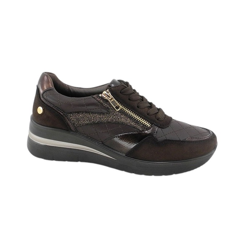 Zapato Cordón Y Cremallera Confort Cuña Marrón. Amarpies