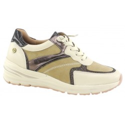 Zapato Cuña Cordón Confort Beig. Amarpies