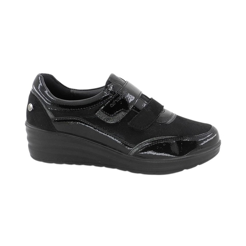 Deportivo Con Velcros Confort Cuña Negro. Amarpies
