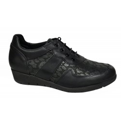 Zapato Mujer Confort Piel y Licra Negro. Duendy