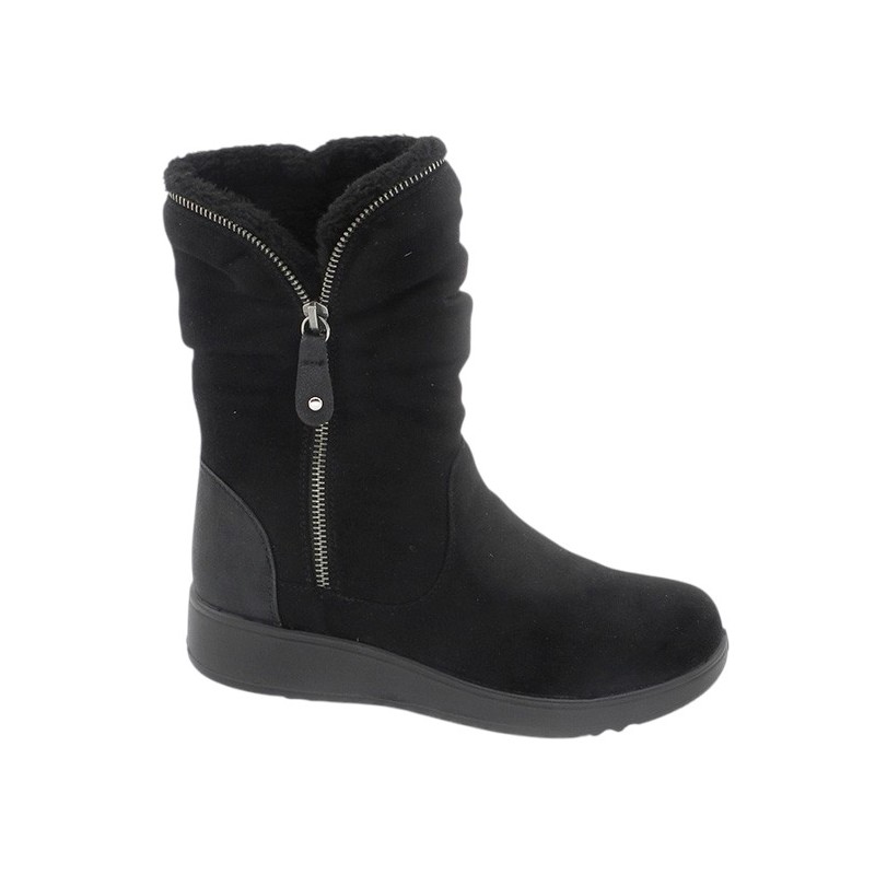 Bota Mujer Forro Pelo Confort Cuña Baja Negro. Amarpies