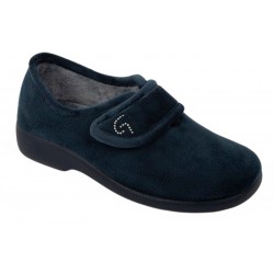 Zapatilla Mujer Casa Invierno Cerrada Con Velcro Marino.  Garzon