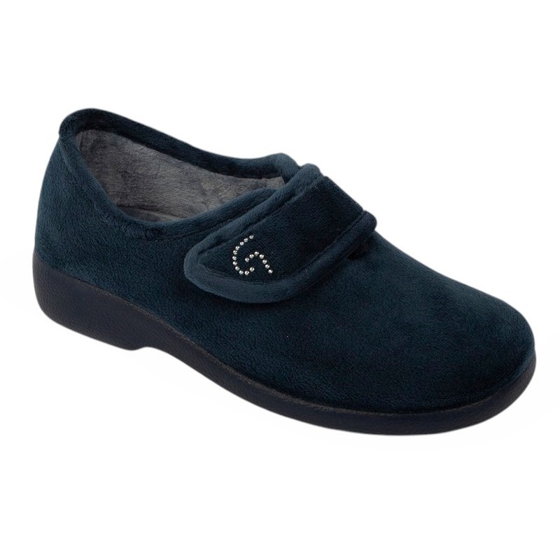 Zapatilla Mujer Casa Invierno Cerrada Con Velcro Marino.  Garzon