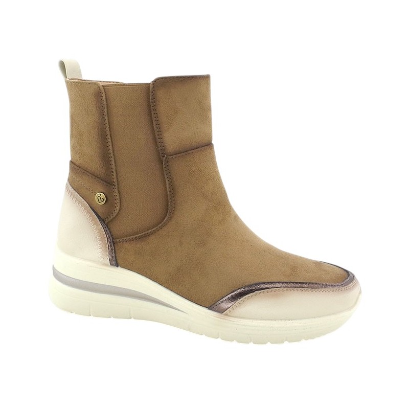 Bota Mujer Confort Cuña Baja Taupe Water Repellet. Amarpies