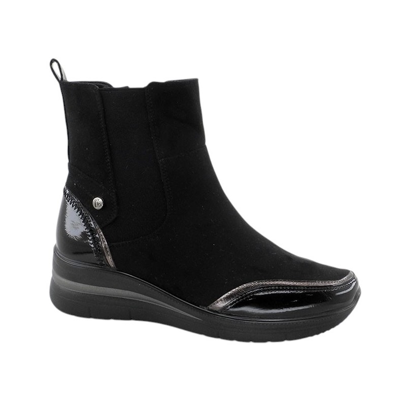 Bota Mujer Confort Cuña Baja Negro Water Repellet. Amarpies