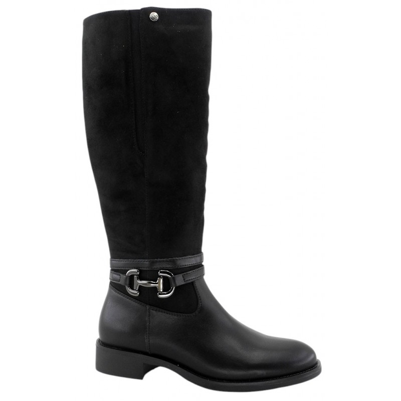 Bota Mujer Caña Alta Cremallera y Elástico Negro. Amarpies