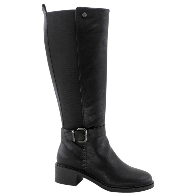Bota Mujer Caña Alta Cremallera y Elástico Negro. Amarpies
