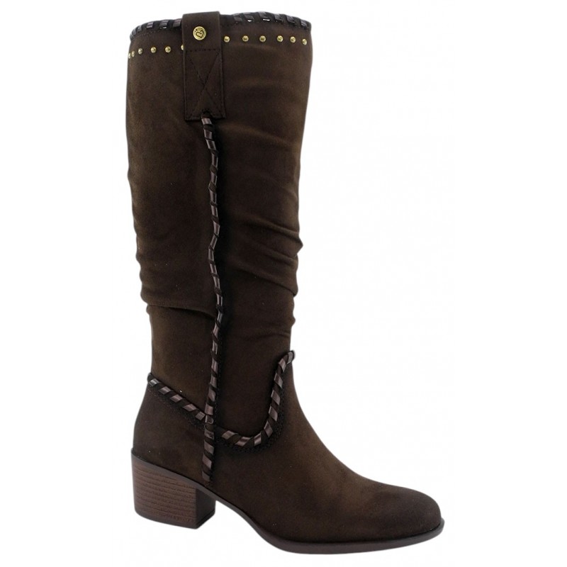 Bota Caña Alta Moda Cowboy Mujer Tacón Marrón. Amarpies