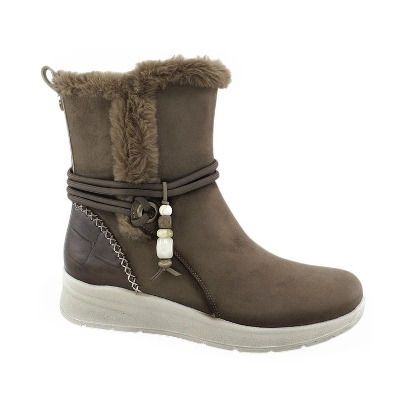 Botin Mujer Confort Cuña Baja Taupe Water Repellet. Amarpies