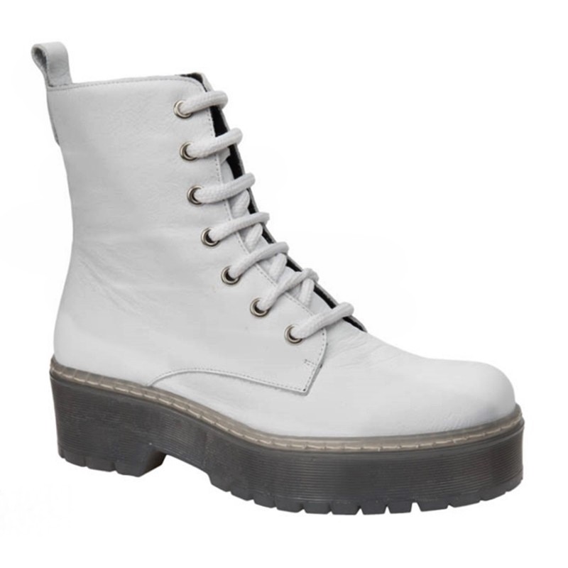 Bota Militar Mujer Moda Joven Piel Blanco. Rodri