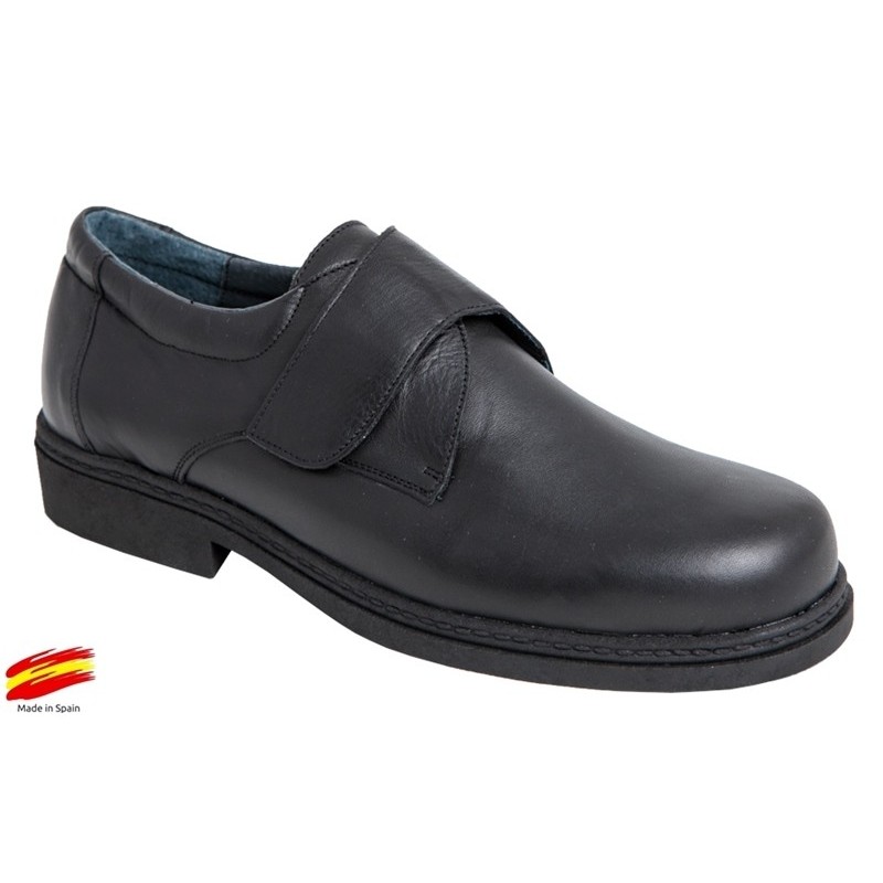 Zapato Con Velcro y Piso Goma Piel Negro. Farma-Elx