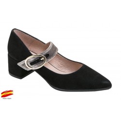 Zapato Mujer Piel Ante Negro con Tacón . Alarcón.