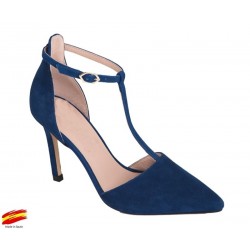 Zapato Mujer Elegante Tacón Alto Piel Azul. Alarcón.