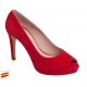 Zapato Piel Elegante Mujer Piel Rojo Tacón y Plataforma. Alarcón.