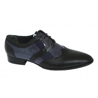 Zapato de Hombre Original para Vestir Elegante Piel Charol-Grabada Negro-Azul. Fenatti