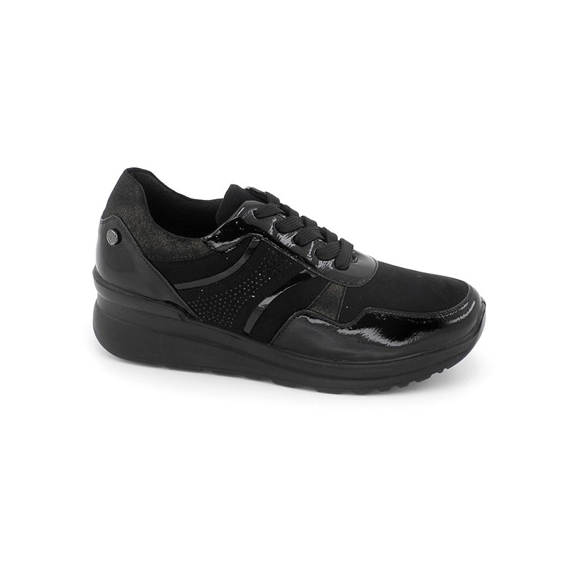 Zapato Cordón Confort Cuña Negro. Amarpies