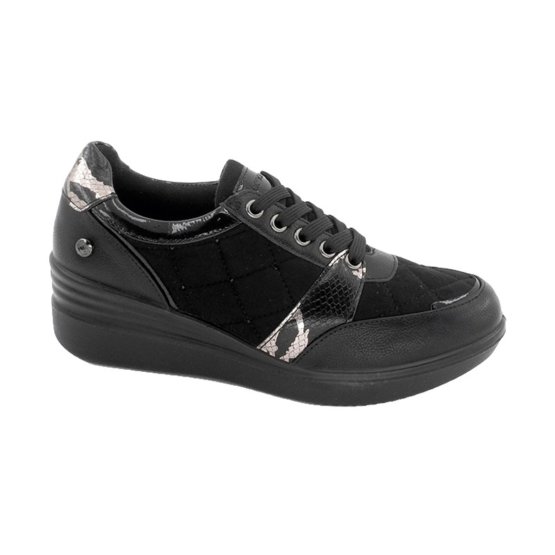 Zapato Cuña Cordón Confort Negro. Amarpies